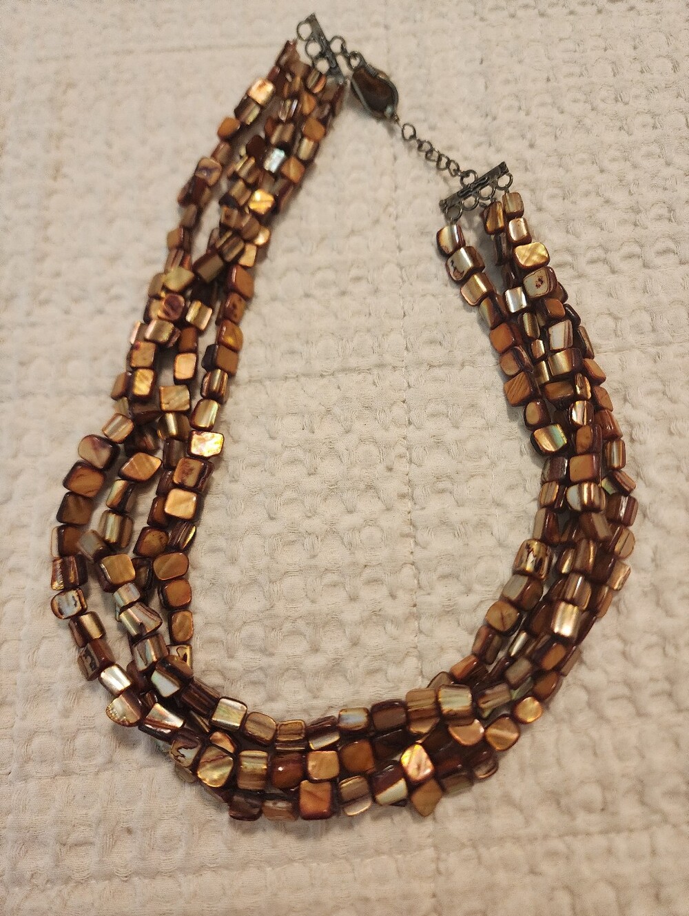 Multi-Strand Iridescent Brown Shell Bead Necklace 16" With 2" Extender Nordic